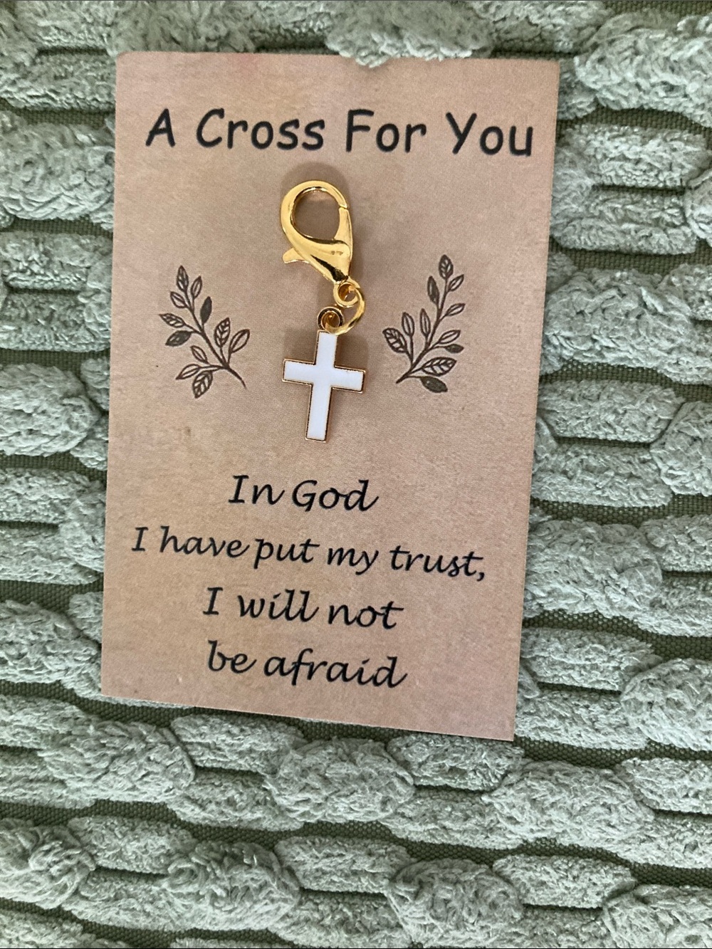 Gold-Tone Cross Charm Key/ Card Holder Accent — White Cross